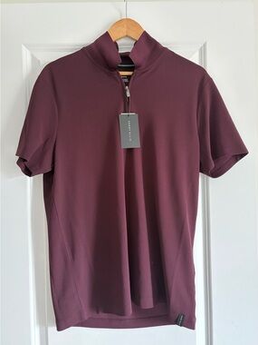 Perry Ellis Men's Half-Zip Short Sleeve Polo — Deep Burgundy